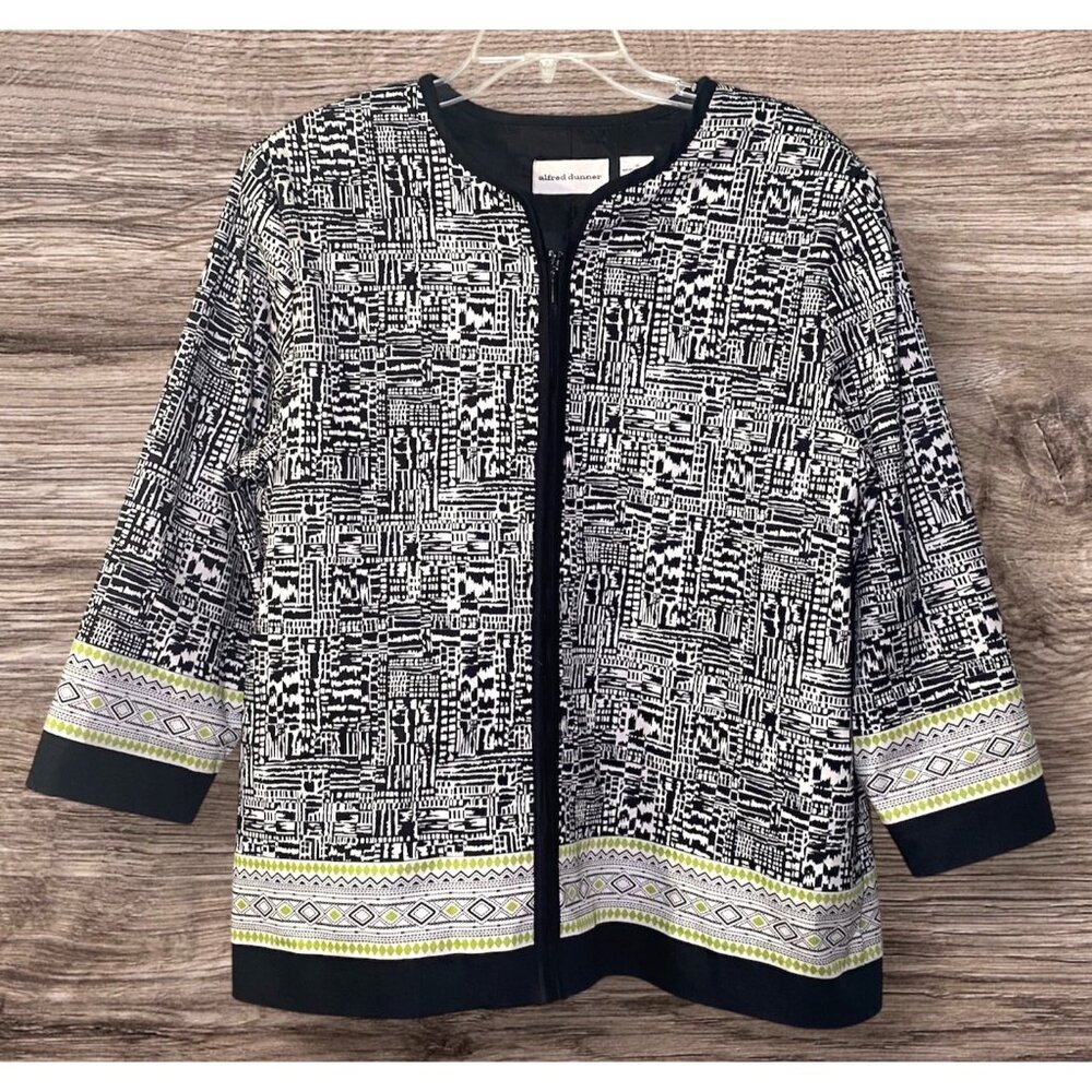 Alfred Dunner Womens Black & White Patterned‎ Jacket Lightweight Grannycore